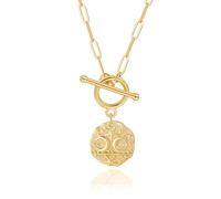 Aobei Pearl Moon e Star Medallion Pendant Collana 18k Oro Ovale Link Chain Choker Large Celestial Charm Layering Jewelry 20 ''