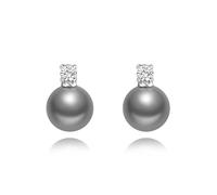 Aobei Pearl Orecchini di perla grigia per le donne Trendy CZ Stud Dainty Argento Dangle Minimalista Birthstone