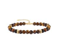 Aobei Pearl Tigers Eye Crystal Beaded Bracciali Artigianali Bracciali di guarigione dell'ansia per le donne Dainty Eye of The Tiger Gemstone Gold Bracciale 7.5 "