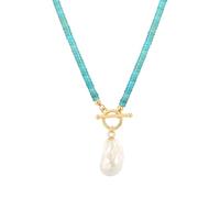 Aobei Perla Bohemia Simulato Turquesa Choker Gran Barroco Shell Perla Pendente Collana Moderno Oro 18 K Toggle Lariat Y Collana per donna 17 "