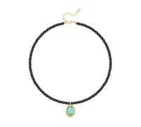 Aobei Perla Boho Nero Perline Choker, ovale turchese ciondolo collana per le donne, 18k oro Chakra gemma collana