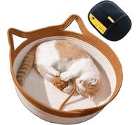 AOBUJDUB Cat Basket, Cotton Rope Woven Bed, Round Cats Nest with Built-in Scratching Pad And Play Ball(Brown,M)