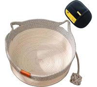 AOBUJDUB Cat Basket, Cotton Rope Woven Bed, Round Cats Nest with Built-in Scratching Pad And Play Ball(Gray,L)