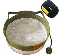 AOBUJDUB Cat Basket, Cotton Rope Woven Bed, Round Cats Nest with Built-in Scratching Pad And Play Ball(Green,L)