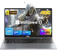 AOC AX15 Computer portatile da 15,6 pollici con processore Intel Alder Lake-N N97, Windows 11, 16 GB di RAM, SSD da 512 GB, laptop da ufficio per studenti e professionisti