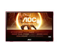 AOC 16G3 - Gaming Monitor Full HD da 16 pollici, portatile, FreeSync (1920x1080, 144 Hz, MicroHDMI 1.4, USB-C) nero-rosso