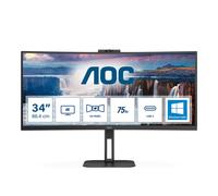 AOC Monitor CU34V5CW/BK 34 pollici Curvo 3440x1440, UW-QHD, 100Hz, VA Panel, 4ms GtG, USB HubWebcam, Speakers, Height Adjustment, (HDMI1x 2.0 DP 1x 1.2) FreeSync, Nero