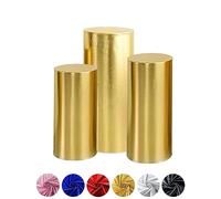 Aocase Coperture per Supporti cilindrici per Feste, coperture in Tessuto Elastico abbronzante per Supporti con piedistallo cilindrico in Metallo, piedistallo Bianco Non Incluso,d'oro,3pcs Large