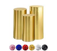 Aocase Coperture per Supporti cilindrici per Feste, coperture in Tessuto Elastico abbronzante per Supporti con piedistallo cilindrico in Metallo, piedistallo Bianco Non Incluso,d'oro,3pcs Small