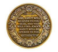 Aocass Moneta cristiana/sobrietà | Set regalo per il recupero e la religione | Matteo 7: 7-8 Versi biblici ispiratori | Regalo basato sulla fede per lei/lui | Decorazione per la casa (oro vintage)