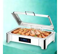 Aocay Chafing Dish Elettrico 9L, Professionale Scaldavivande Elettrico per Buffet Acciaio Inox, Contenitore Scalda Cibo Temperatura Regolabile con Coperchio in Vetro per Catering, Hotel(Full Pan)