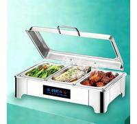 Aocay Chafing Dish Elettrico 9L, Professionale Scaldavivande Elettrico per Buffet Acciaio Inox, Contenitore Scalda Cibo Temperatura Regolabile con Coperchio in Vetro per Catering, Hotel(1/3 Pan)