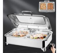 Aocay Chafing Dish Elettrico, 9L Scaldavivande Elettrico per Buffet Acciaio Inox, Contenitore Scalda Cibo Professionale Temperatura Regolabile per Buffet, Feste e Banchetti(A,1/2 Pan)