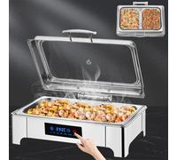 Aocay Chafing Dish Elettrico, 9L Scaldavivande Elettrico per Buffet Acciaio Inox, Contenitore Scalda Cibo Professionale Temperatura Regolabile per Buffet, Feste e Banchetti(B,Full Pan)