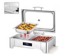 Aocay Chafing Dish Elettrico, 9L Scaldavivande Elettrico per Buffet in Acciaio Inox, Professionale ontenitore Scalda Cibo Temperatura Regolabile per Buffet, Ristoranti, Hotel(B,1/2 Pan)