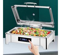 Aocay Chafing Dish Elettrico, 9L Scaldavivande Elettrico per Buffet in Acciaio Inox, Professionale ontenitore Scalda Cibo Temperatura Regolabile per Buffet, Ristoranti, Hotel(B,Full Pan)