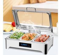 Aocay Chafing Dish Elettrico Coperchio Trasparente, Scaldavivande Elettrico per Buffet, Scalda Cibo per Buffet, Catering, Hotel, Temperatura Regolabile 35-90℃, 9L, 400W, 220V, Acciaio Inox (1/3)