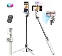 AOCHUAN Smartphone Gimbal stabilizzatore, tracciamento del viso senza app-Stabilizzatore cardanico cellulare 4 in 1 per iPhone e Android, 108 cm asta estesa con luce di riempimento RGB, M2PRO bianco