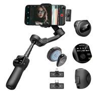 AOCHUAN Stabilizzatore cardanico per iPhone e Android, giunto cardanico a 3 assi con microfono lavalier wireless, asta di estensione integrata da 7,8 pollici, display OLED, stabilizzatore per telefono