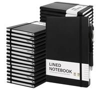 Aodaer Set di 30 quaderni a righe con penne, formato A5, 100 g/m², a righe, con copertina rigida, in pelle PU, con portapenne, per ufficio e scuola, 14 x 21 cm, nero