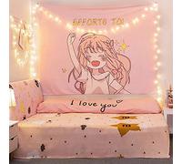 Aodafei Arazzo Anime Giapponese Rosa Carino Arazzo da Parete,Arazzi da Parete per Decorazioni Camera da Letto Ragazza,Kawaii Oggetti Giapponesi Telo Parete Tende,100x70 cm NO LED