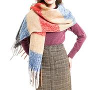 Aodafei Sciarpa Donna Grande Colorato Invernale Primavera,Sciarpe Invernali Donna Lunghe con Frange,Scaldacollo Poncho Donna Mantella Caldo Scialle Donna,Sciarpa a Quadri Giallo Rosso xxl