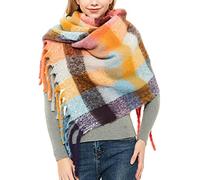 Aodafei Sciarpa Donna Grande Colorato Invernale Primavera,Sciarpe Invernali Donna Lunghe con Frange,Scaldacollo Poncho Donna Mantella Caldo Scialle Donna,Sciarpa a Quadri Viola Giallo xxl