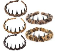 Aodse 5 fasce antiscivolo a zig-zag, alla moda, in plastica leopardata, fascia in peluche che rende le radici dei capelli soffici, entrambi i lati possono essere indossati, adatti per donne e ragazze