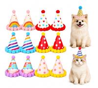 Aodse Confezione da 12 mini cappelli da festa per animali di peluche, morbidi pompon in feltro, mini cappelli da festa, per feste di compleanno per cani, gatti, conigli, bambole di compleanno