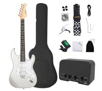 AODSK Chitarra elettrica con amplificatore per principianti, kit da 99 cm, corpo solido, full size, pickup HSS, tutti gli accessori, accordatore digitale, sei corde, quattro plettri, barra tremolo