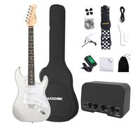 AODSK Chitarra elettrica con amplificatore per principianti, kit da 99 cm, corpo solido, pick up SSS, tutti gli accessori, accordatore digitale, sei corde, quattro plettri, barra tremolo, tracolla