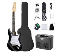 AODSK Chitarra elettrica in legno di mogano con amplificatore per principianti kit da 99 cm corpo solido full size, pickup SSS, tutti gli accessori, accordatore digitale, sei corde, quattro plettri