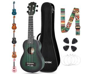 AODSK Ukulele soprano per principianti - Ukulele hawaiano da 21 pollici per bambini adulti e studenti con borsa da concerto, corde, kit tutto in uno (61 pollici Sapele Ukulele) (verde)