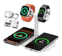 AODUKE Stazione di ricarica 4 in 1, caricabatterie wireless per doppio telefono e supporto per smartwatch/cinturino, compatibile con iPhone, Samsung e Google, per AirPods, Galaxy Fit, Xiaomi, Amazfit