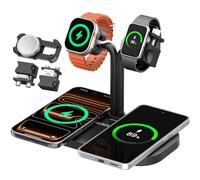 AODUKE Stazione di ricarica 4 in 1, caricabatterie wireless per doppio telefono e supporto per smartwatch/cinturino, compatibile con iPhone, Samsung e Google, per AirPods, Galaxy Fit, Xiaomi, Amazfit