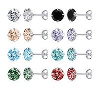 AoedeJ 8 paia di orecchini in argento sterling con zirconi rotondi incastonati orecchini ipoallergenici per donne ragazze (3mm)