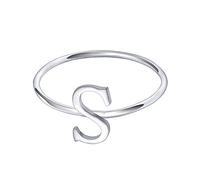 AoedeJ Anelli a lettera iniziale impilabile in argento sterling 925 con lettera maiuscola e fascetta iniziale per donne (S, 17)