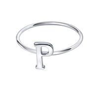 AoedeJ Anelli a lettera iniziale impilabile in argento sterling 925 con lettera maiuscola e fascetta iniziale per donne (P, 17)