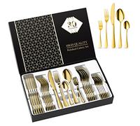 Aoeeppa Set di Posate, 30 Pezzi per 6 Persone, Posate Acciaio Inox, Lucidate a Specchio, Ideali per La Casa, Il Ristorante, Festa e Come Regalo, Lavabili in Lavastoviglie e Antiruggine (Oro)