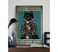 Aoevc Just a Girl Who Loves Cats and Wine Lady Black Cat Poster in metallo con scritta "Just a Girl Who Loves Cats and Wine Lady Black Cat Targa in metallo 20 x 35 cm