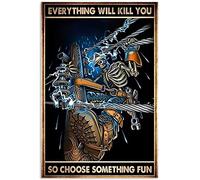 Aoevc Lineman Skull - Everything Will Kill You So Choose Something Fun Poster Art Vintage Metal Tin Sign Decor Regalo per Ragazze Soggiorno Decorazione Targa in Metallo 20 x 30 cm