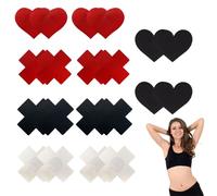 AOEVUIR 10 Paia Copricapezzoli Adesivi in Forma di Cuore e Croce, Invisibili e Sottili, Sexy Cerotti Capezzoli per Donne e Ragazze Nero e Rosso