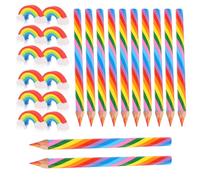 AOEVUIR 12 Pcs Matite Colorate Arcobaleno e 12 Gomme da Cancellare in Plastica Matitone Colorato 4 in 1 Gommine 2B Morbide Flessibili Cancelleria per Bambini e Adulti Scuola e Ufficio