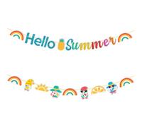 AOEVUIR 2 Pezzi Ciao Estate Banner Glitter Spiaggia Modelli Colorato per la Festa in Piscina con il Segno dell'Arcobaleno Compleanno d'Estate