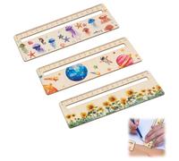 AOEVUIR 3 Pcs Segnalibro in Legno Personalizzato per Bambini 1ª Classe - Righelli Lettura Creativi con Motivi di Animali Marini, Pianeti e Girasoli - Idea Regalo per Inizio Scuola
