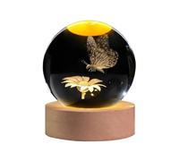 AOFEGRLT Sfera di cristallo 3D a forma di farfalla incisa al laser con supporto, sfere decorative in vetro da 60 mm, statuetta di farfalla di cristallo, luce notturna, regalo per donne, ragazze, mamme