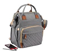 Aofesel Borsa Fasciatoio, Zaino Con Lettino Pieghevole, 35 L, Grande Capacità, Zaino Per La Mamma, Elegante Borsa Impermeabile Da Viaggio Per Bambini, Grigio., Breit
