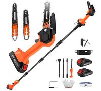 Aofesel Motosega 2 in 1 a batteria e mini motosega da 6-8 pollici, sega telescopica elettrica per rami con batteria 2x1500mAh e caricabatterie, asta di prolunga fino a 2,3m, cesoie da giardino