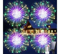 Aofonchy 4 Pezzi Luci Solari da Giardino, 600LED Catena di Fuochi d'Artificio, Impermeabile Luci Solari Fuochi d'Artificio, Telecomando, 8 Modalità Luci Fatate di Natale per Natale Giardino