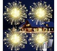 Aofonchy 4 Pezzi Luci Solari da Giardino, 600LED Catena di Fuochi d'Artificio, Impermeabile Luci Solari Fuochi d'Artificio, Telecomando, 8 Modalità Luci Fatate di Natale per Natale Giardino